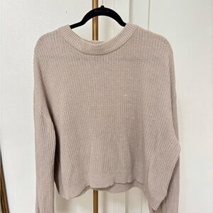 Beige H&M crop sweater women size medium/ chunky knit balloon sleeve oversized